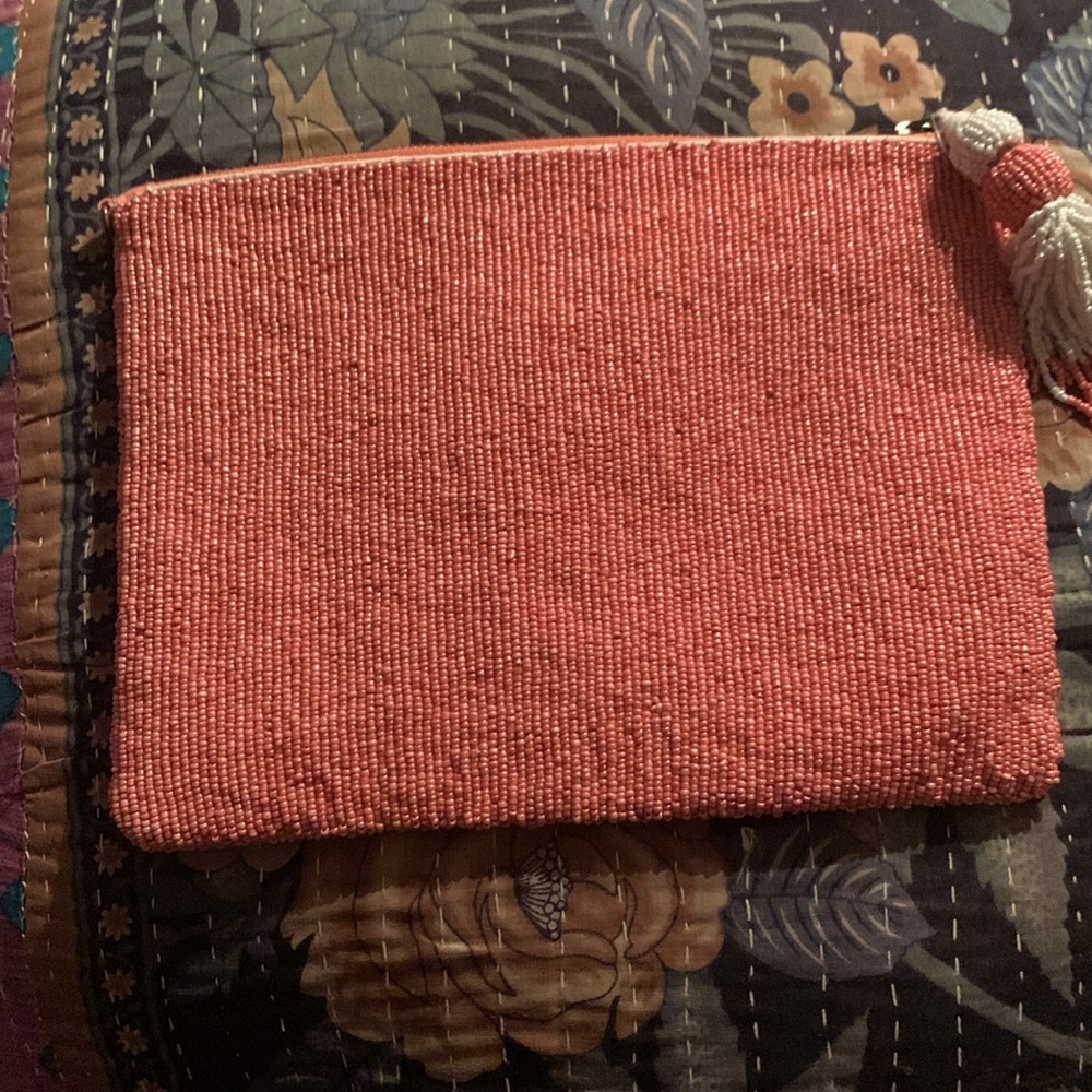 Anthropologie Peach and White Beaded Clutch - Picture 4 of 7